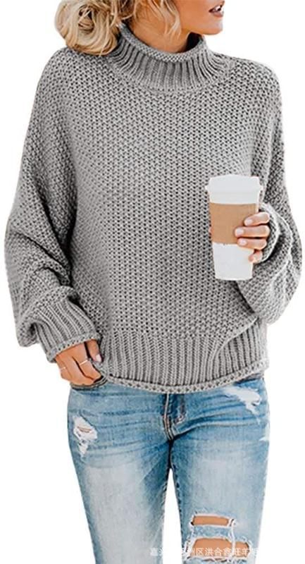 Damen Grobgestrickter Boxy-Rollkragenpullover mit strukturierter Waffeloptik und geripptem Saum Drune