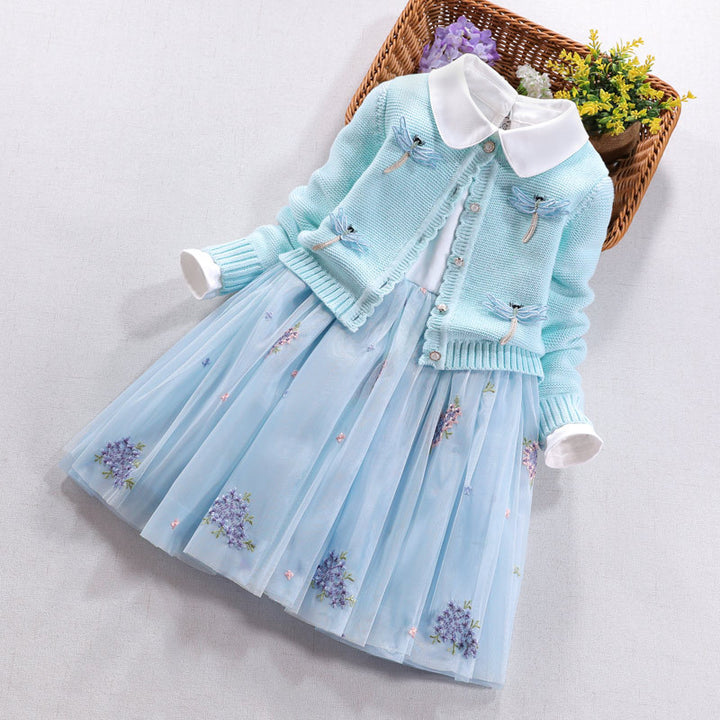 Mädchen festliches Kleid mit gehäkelter Bolero-Cardigan Drune