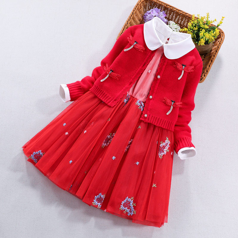 Mädchen festliches Kleid mit gehäkelter Bolero-Cardigan Drune