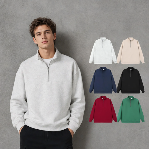 Unisex-Sweatshirt mit Stehkragen und Reißverschluss