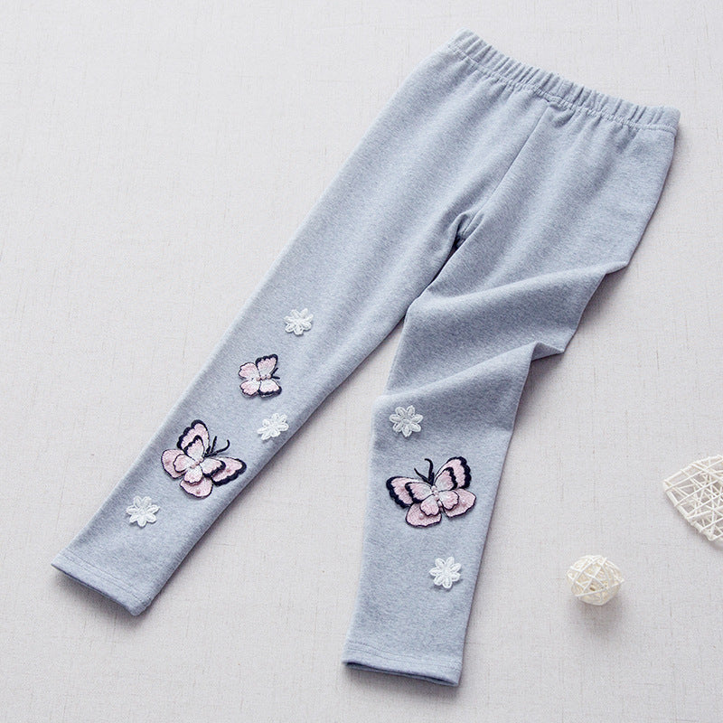 Mädchen Leggings mit bunten Schmetterlingsstickereien Drune