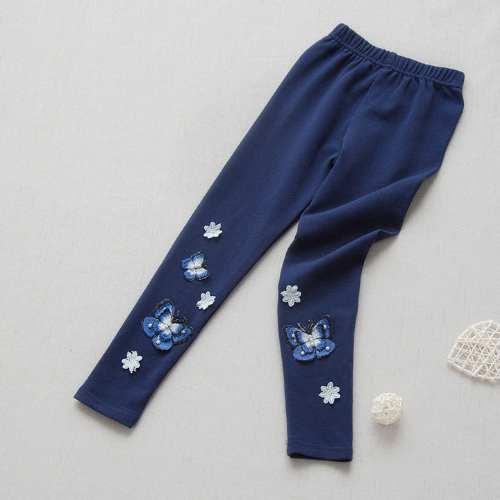 Mädchen Leggings mit bunten Schmetterlingsstickereien Drune