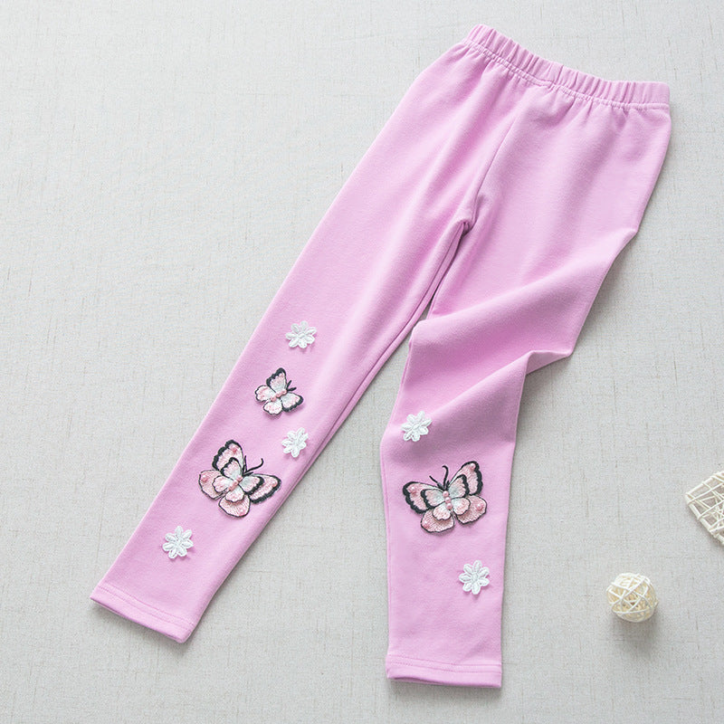Mädchen Leggings mit bunten Schmetterlingsstickereien Drune