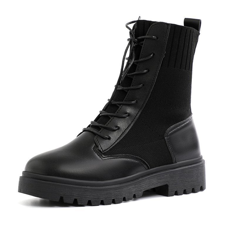 Damen Schnürstiefel mit elastischem Strickschaft und rutschfester Sohle Drune