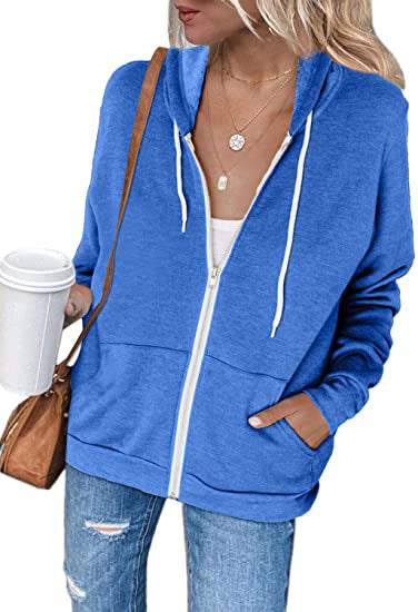 Damen lässiger Kapuzenpullover mit durchgehendem Reißverschluss und praktischen Taschen Drune