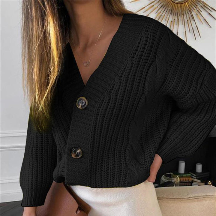 Damen Grobstrickjacke mit V-Ausschnitt und modischen Knöpfen Drune