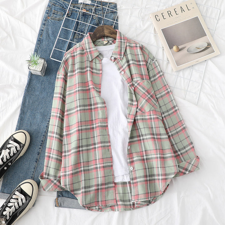 Damen nan lässige oversized Karobluse aus leichtem Baumwollmix mit Brusttasche Drune