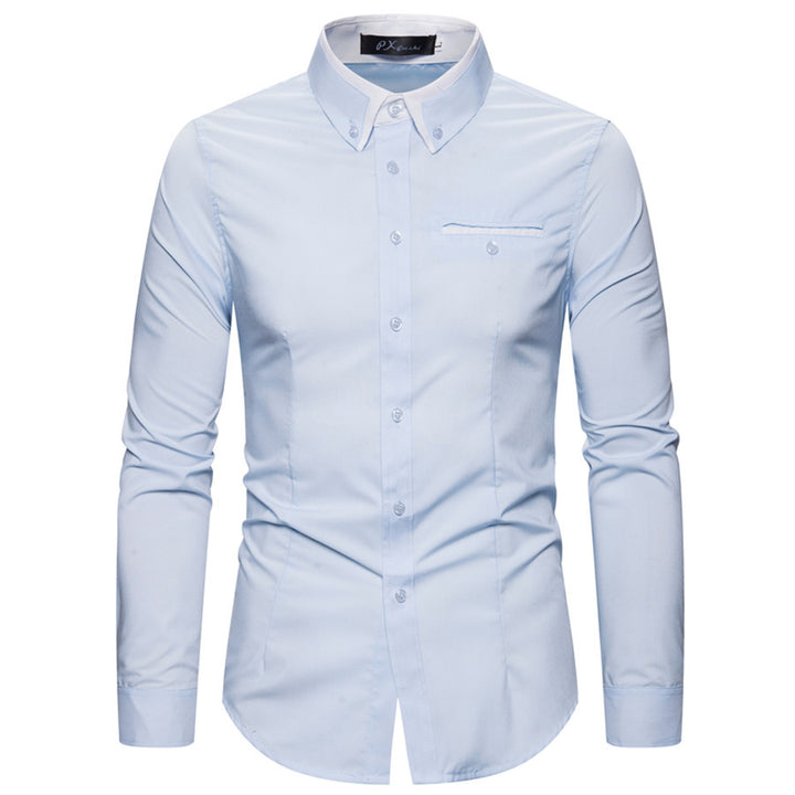 Herren nan tailliertes Langarmhemd mit kontrastbesetztem Knopfkragen und Brustpaspel Drune