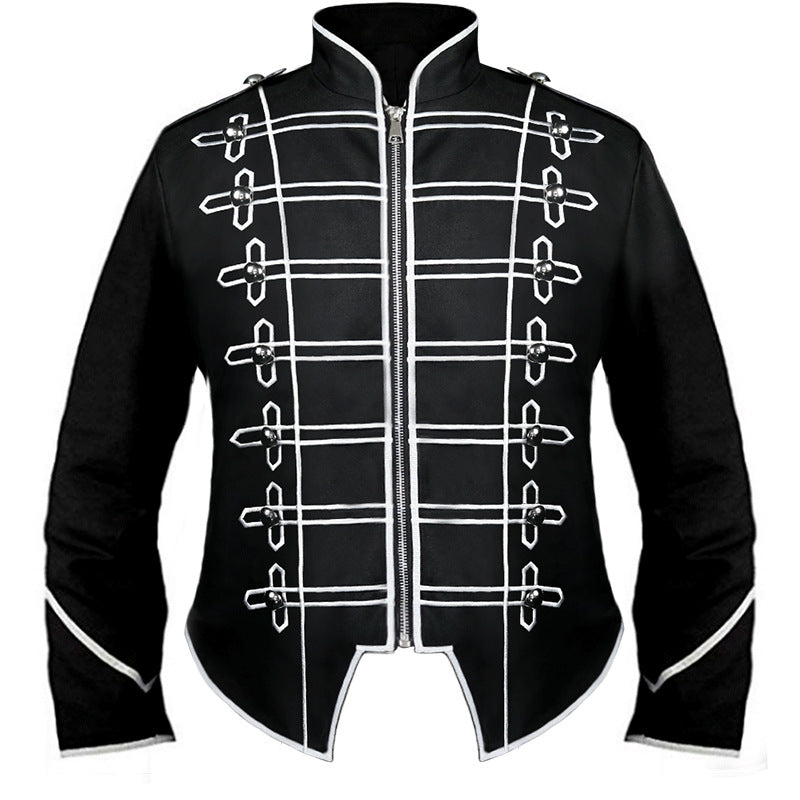 Herren nan Hussaren-Uniformjacke im Parade-Stil mit Stehkragen Zierkordeln und verdecktem Reißverschluss Drune