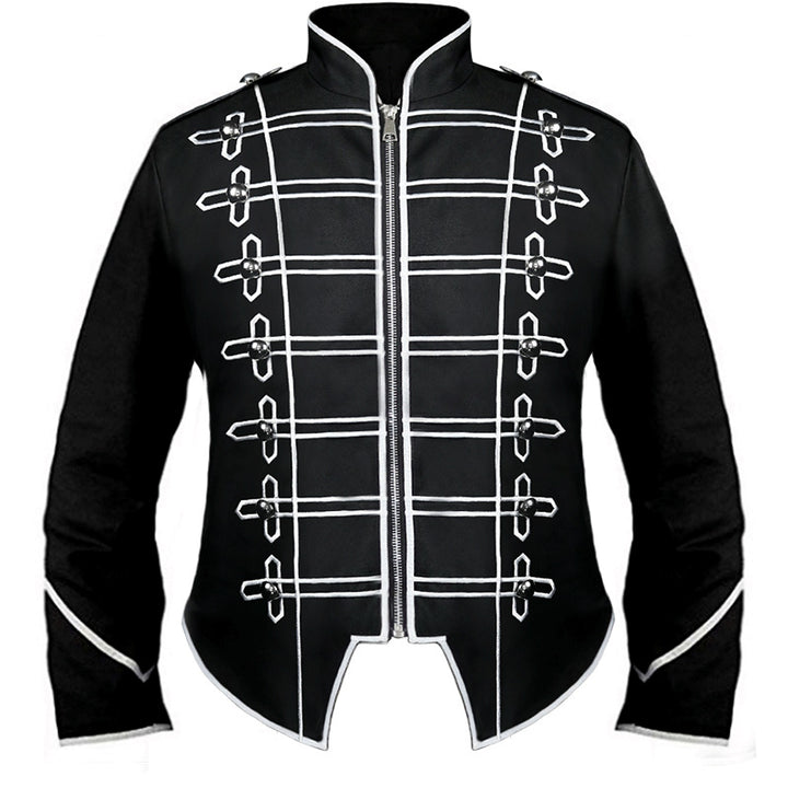 Herren nan Hussaren-Uniformjacke im Parade-Stil mit Stehkragen Zierkordeln und verdecktem Reißverschluss Drune