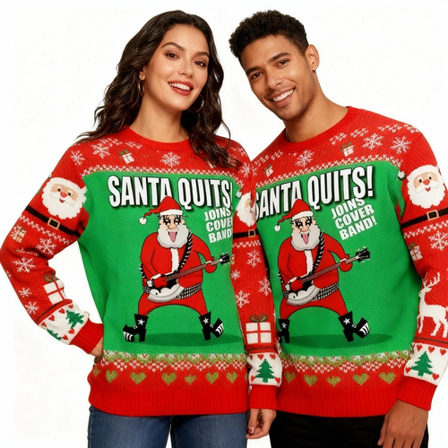 Drune | Rocker Satr Santa Claus Muster Hässlicher Pullover - Unisex Weihnachtsfeier Essenzial