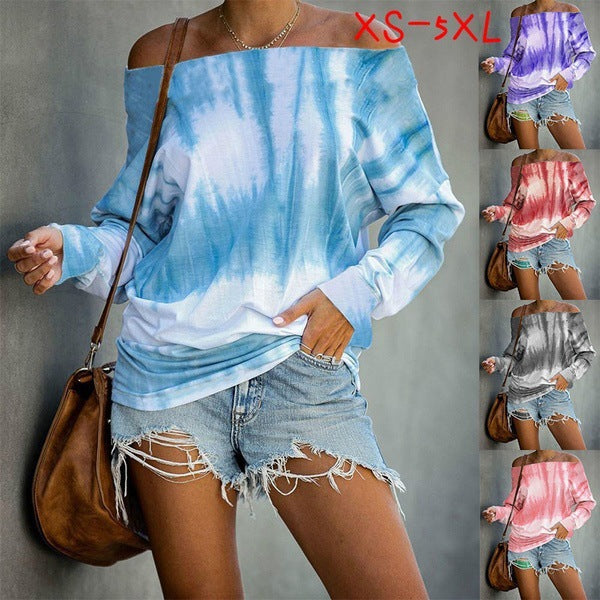 Damen Schulterfreies Batik-Langarmshirt mit weitem Oversize-Schnitt Drune
