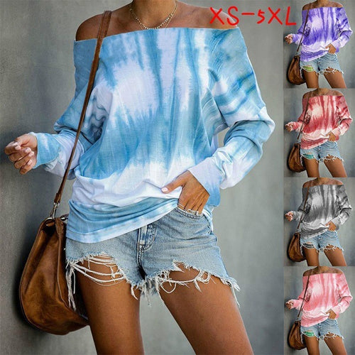 Damen Schulterfreies Batik-Langarmshirt mit weitem Oversize-Schnitt Drune