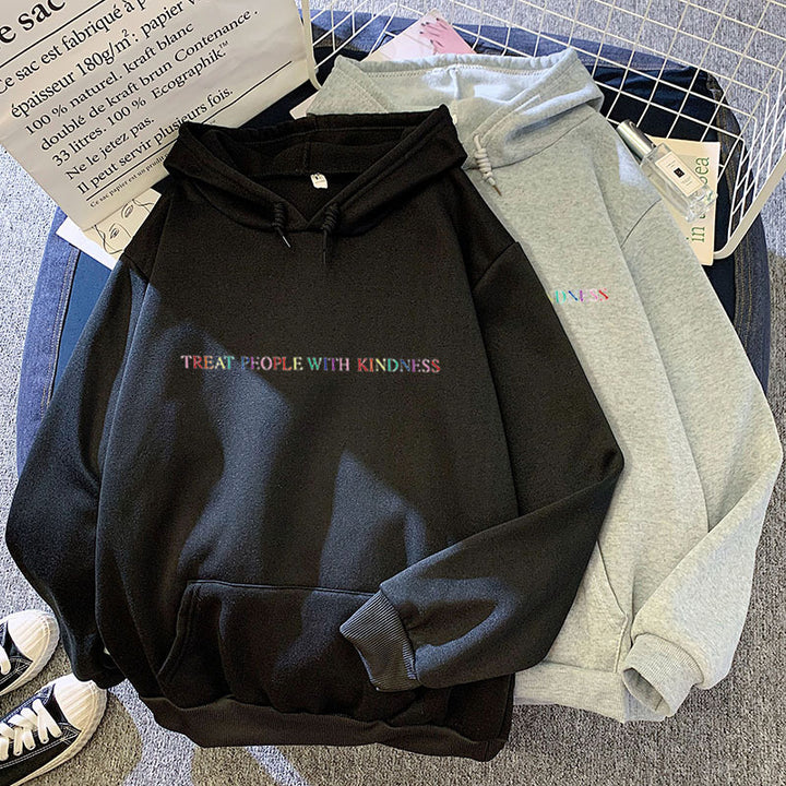 Damen nan lässiger Oversize-Kapuzenpullover mit holografischem Schriftzug, Kängurutasche und angerautem Fleece Drune