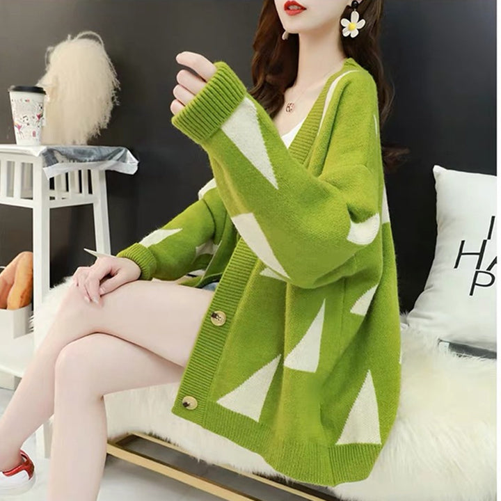 Damen lässige Strickjacke mit geometrischem Muster und gemütlichem Schnitt Drune