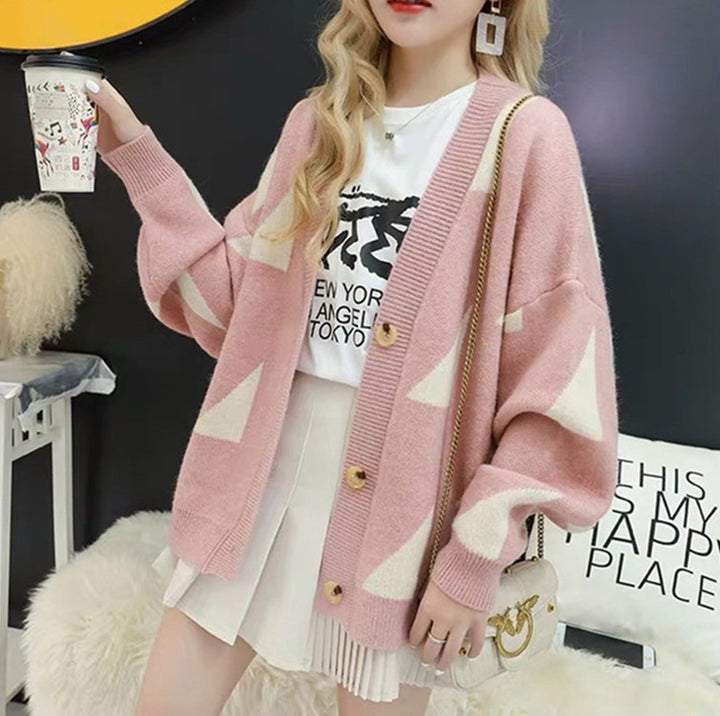 Damen lässige Strickjacke mit geometrischem Muster und gemütlichem Schnitt Drune