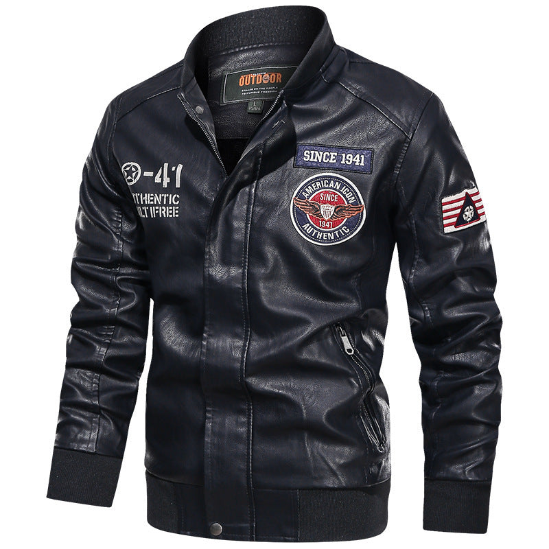Herren Modische Lederjacke im Biker-Stil Drune