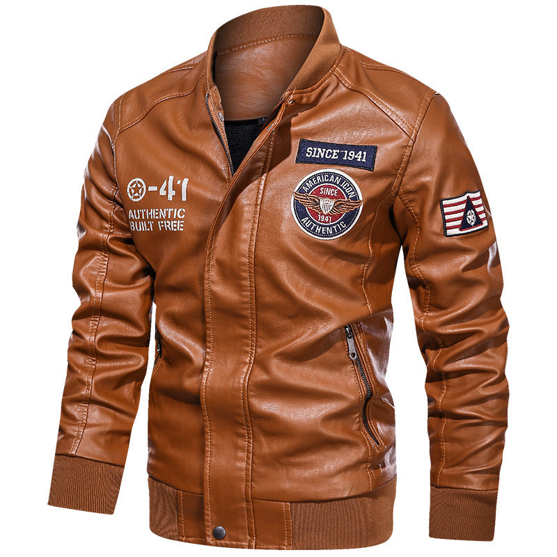 Herren Modische Lederjacke im Biker-Stil Drune