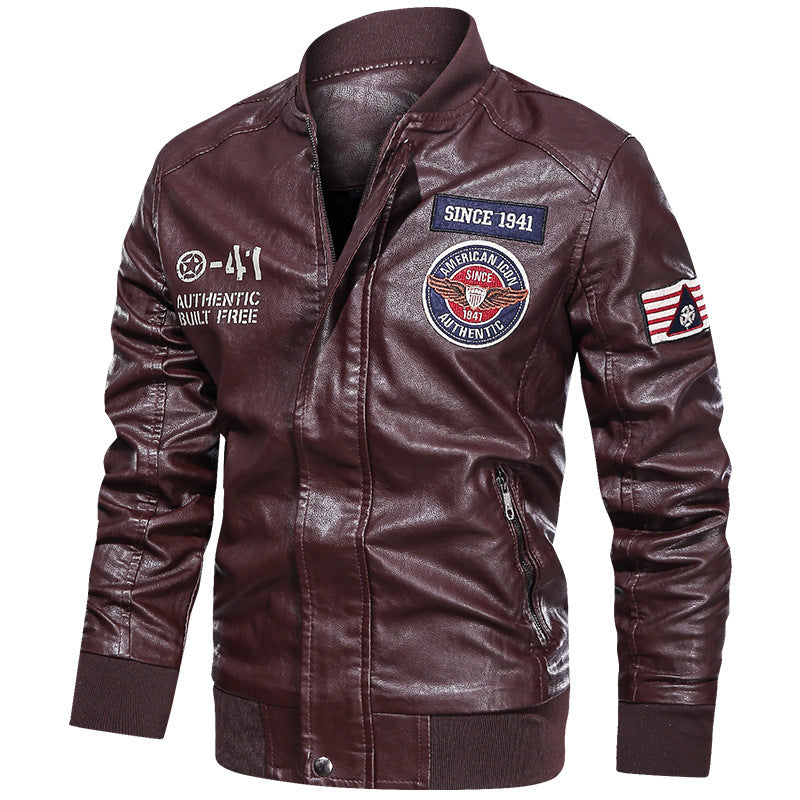 Herren Modische Lederjacke im Biker-Stil Drune