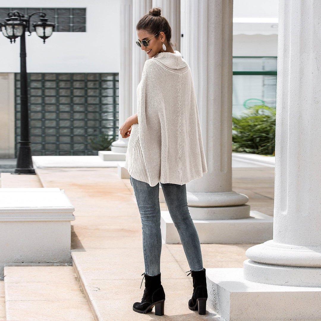 Damen Strickponcho mit hochgeschlossenem Kragen und lässigem Schnitt Drune