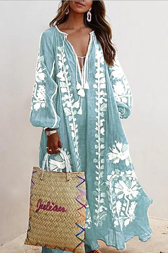Drune | Langes Kleid Im Bohemian-Stil mit Blumendruck