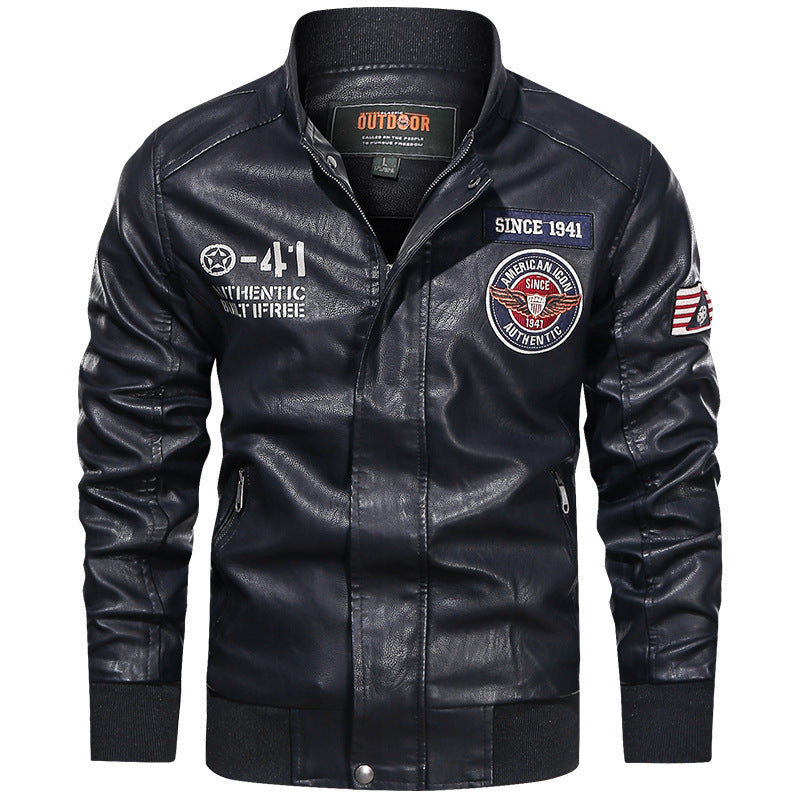 Herren Modische Lederjacke im Biker-Stil Drune