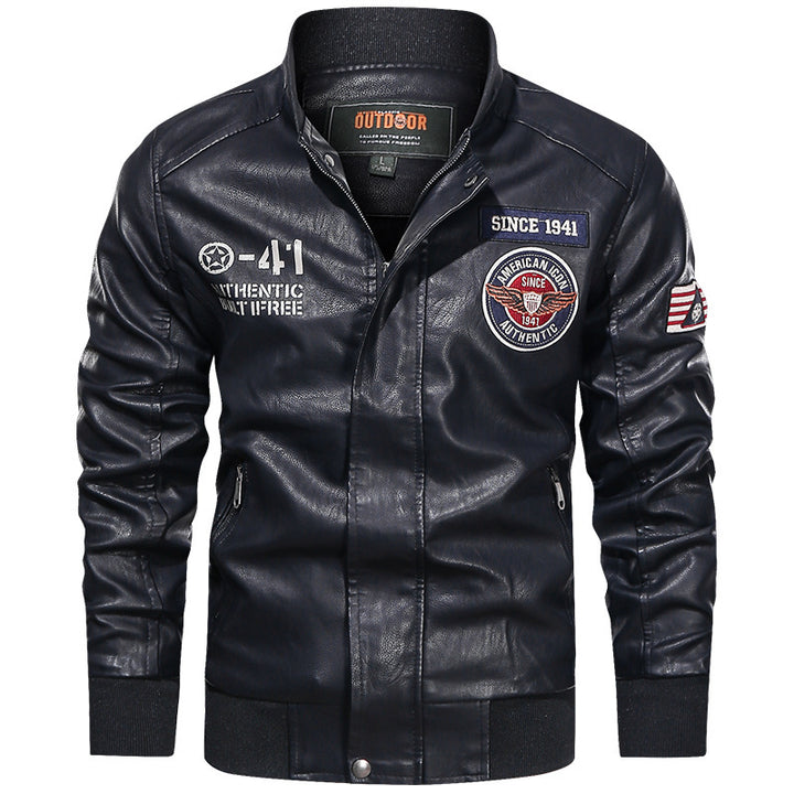 Herren Modische Lederjacke im Biker-Stil Drune