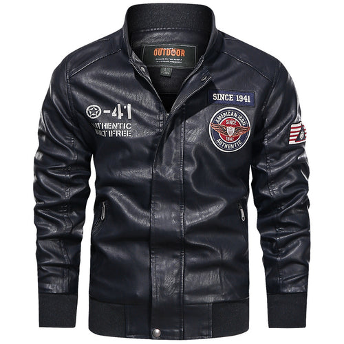 Herren Modische Lederjacke im Biker-Stil Drune