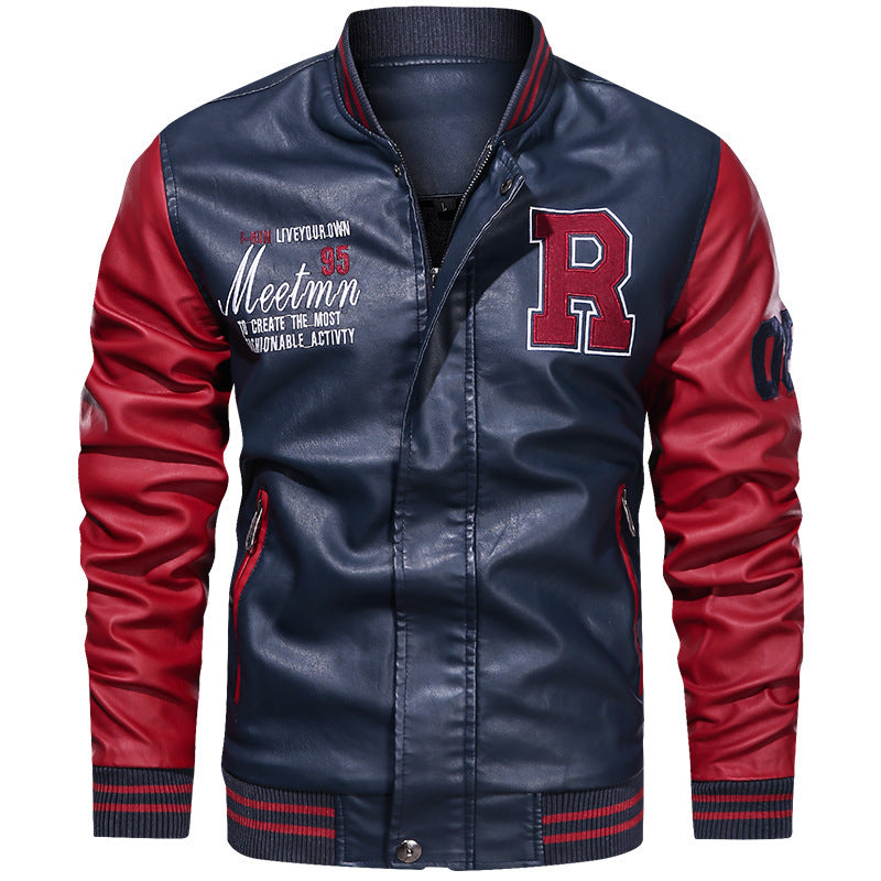 Herren Sportliche Lederjacke im College-Stil Drune