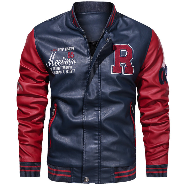Herren Sportliche Lederjacke im College-Stil Drune