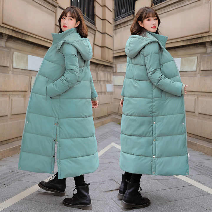 Lange Damen-Winterjacke mit Kapuze, gefüttert