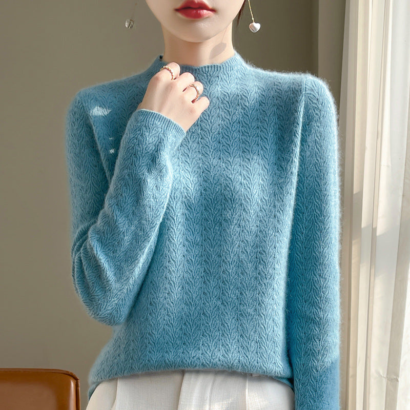Damen-Kaschmirpullover mit Spitzenkragen und Stehkragen
