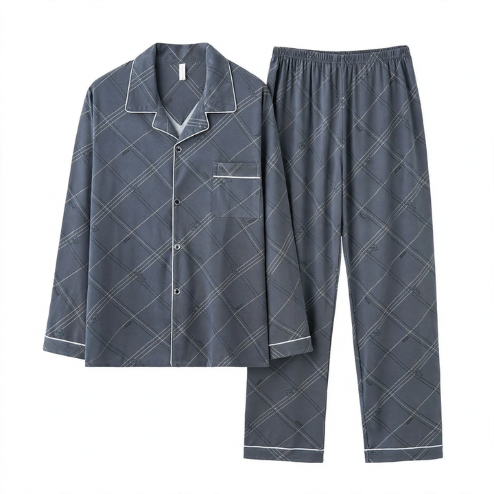 Herren-Pyjama-Set aus reiner Baumwolle, kariert