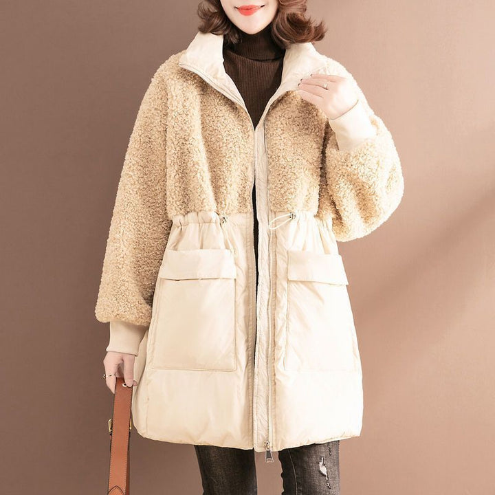 Damen-Wintermantel, mittellang, mit Lammfell-Imitat-Details