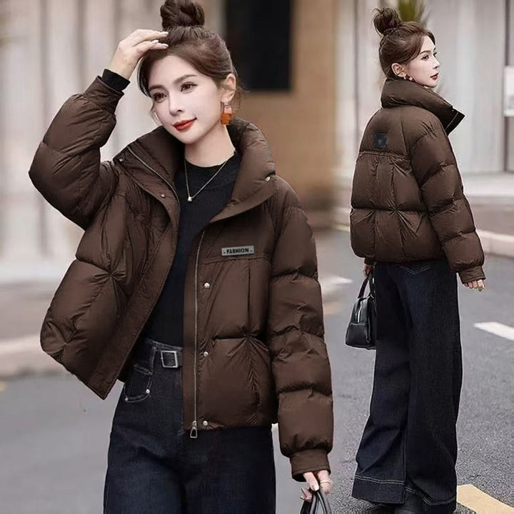 Kurze Damen-Steppjacke, Stehkragen, gefüttert