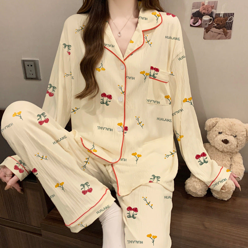 Damen-Pyjama-Set, Langarm, Geknöpft, Weihnachtsmotiv