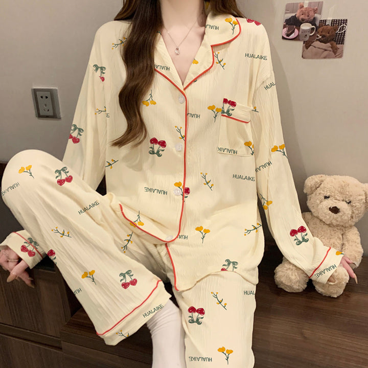 Damen-Pyjama-Set, Langarm, Geknöpft, Weihnachtsmotiv