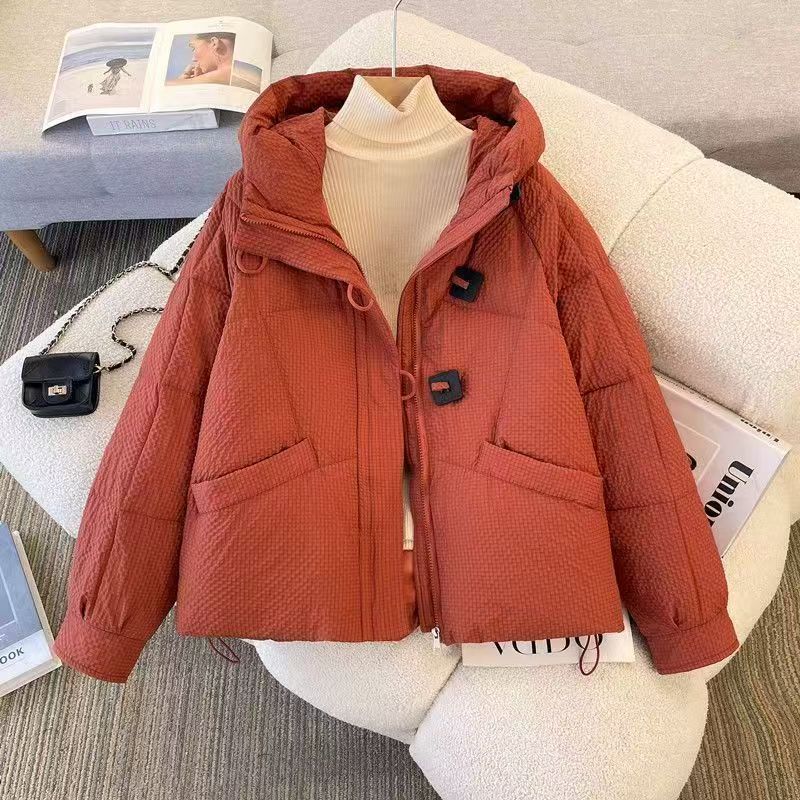 Kurze Damen-Steppjacke mit Kapuze, lockere Passform