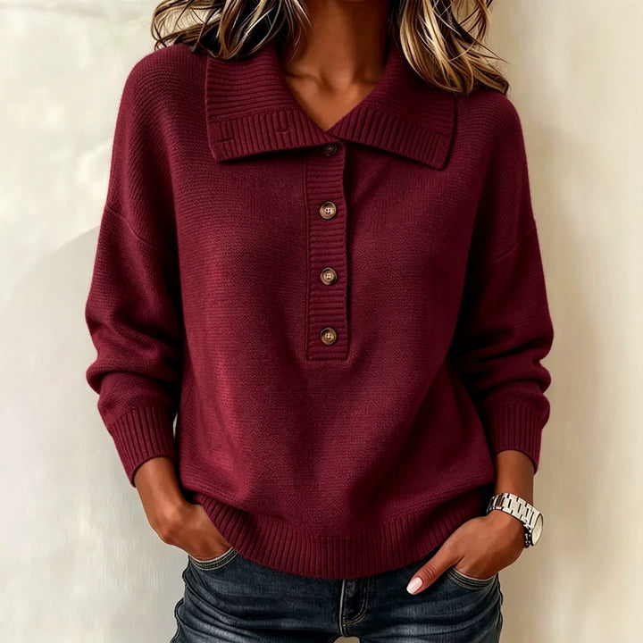 Damen-Strickpullover mit Knopfleiste und Stehkragen
