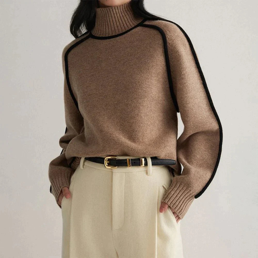 Drune - Kaffee Pullover mit hohem Halsausschnitt