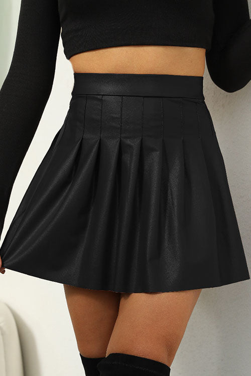 Drune | Rosiedress Hohe Taille Kunstleder Falten Minirock