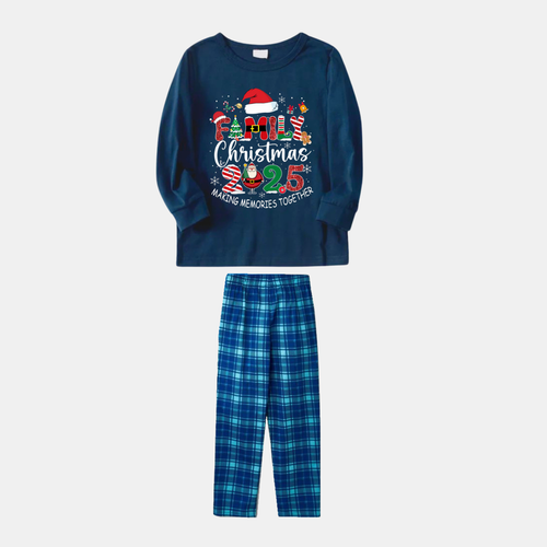 Drune | Marineblaues und Himmelsblaues Karomuster Weihnachts-Pyjama-Set mit 