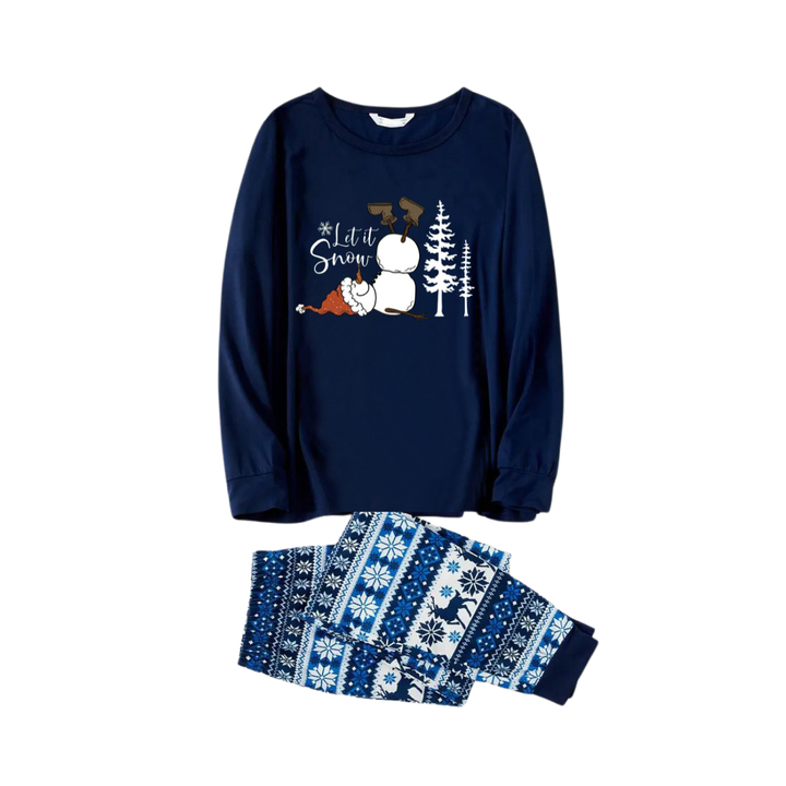 Drune | "Let it Snow" Slogan und Schneemann Bedruckte Blaue Weihnachts-Pyjamas im Matching-Design