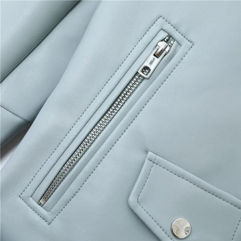 Drune | Damen-Biker-Lederjacke mit Reißverschlüssen und Gürtel