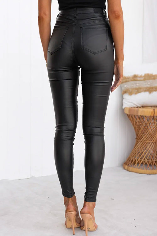 Drune | Hohe Taille Faux Leder Dehnbare Slim Fit Hosen