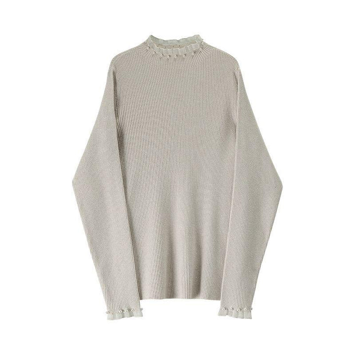 Damen-Strickpullover mit Stehkragen und Perlendetails