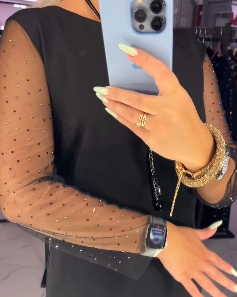 Drune | Rundhals Transparentes Mesh Näht