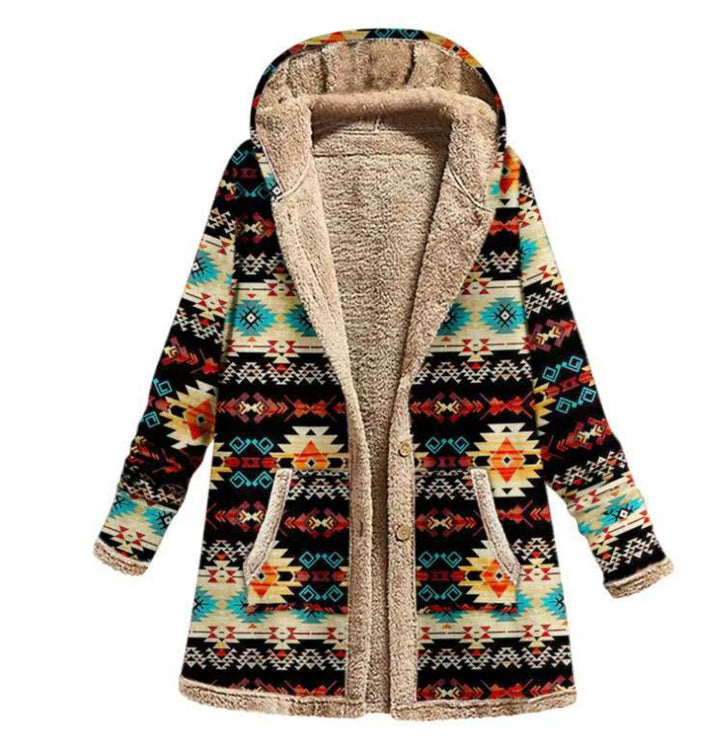Gefütterte Kapuzenjacke mit Reißverschluss und Print