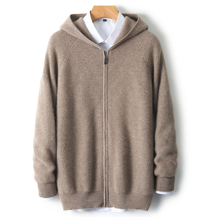 Herren-Strickjacke mit Kapuze, 100% Wolle