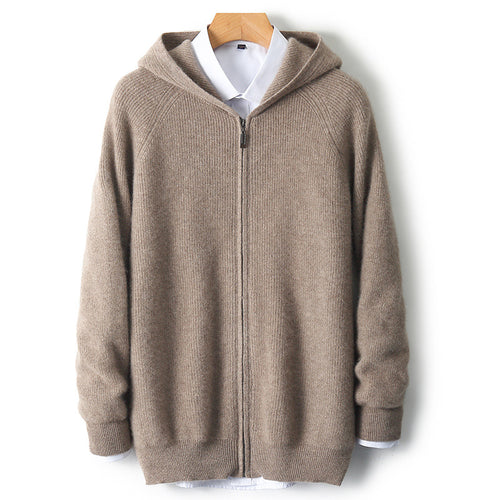 Herren-Strickjacke mit Kapuze, 100% Wolle